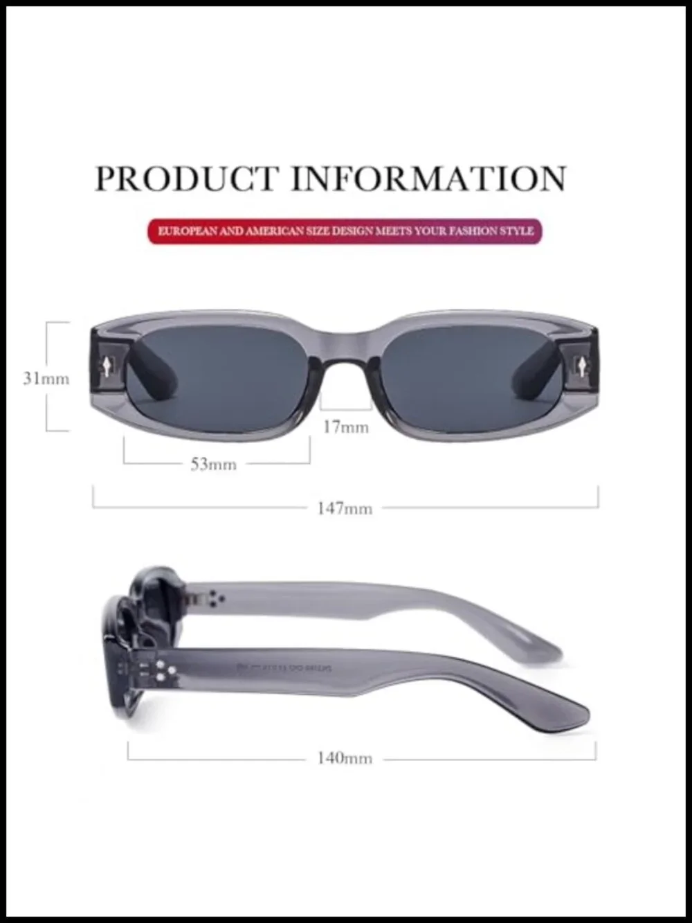 Y2K Retro Rectangle Sunglasses Vintage 90s Narrow Oval Frame UV400